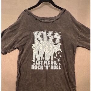 KISS Let Me‎ Go Rock N Roll Distressed Vintage Wash Graphic Tee Women's Small
